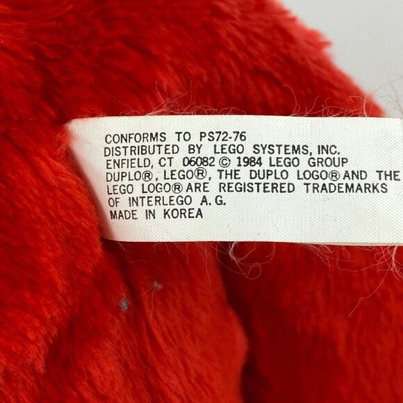 1984 Lego Duplo Red Bunny Rabbit Plush Carrier Bag with Keychain Legos Storage - Picture 9 of 10
